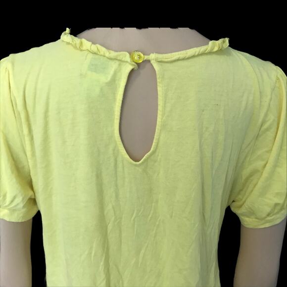 Anthropologie Ric Rac Yellow Ruffle Keyhole Back Blouse Top M - Picture 5 of 8